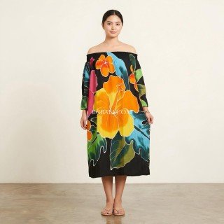 Rayon Dress Hand Painted Floral Design 2026
